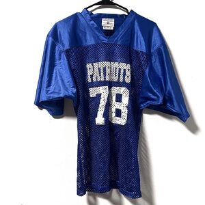 Vintage 80s Royal Blue Mesh Football Jersey Patriots Short Sleeve Size 34/36